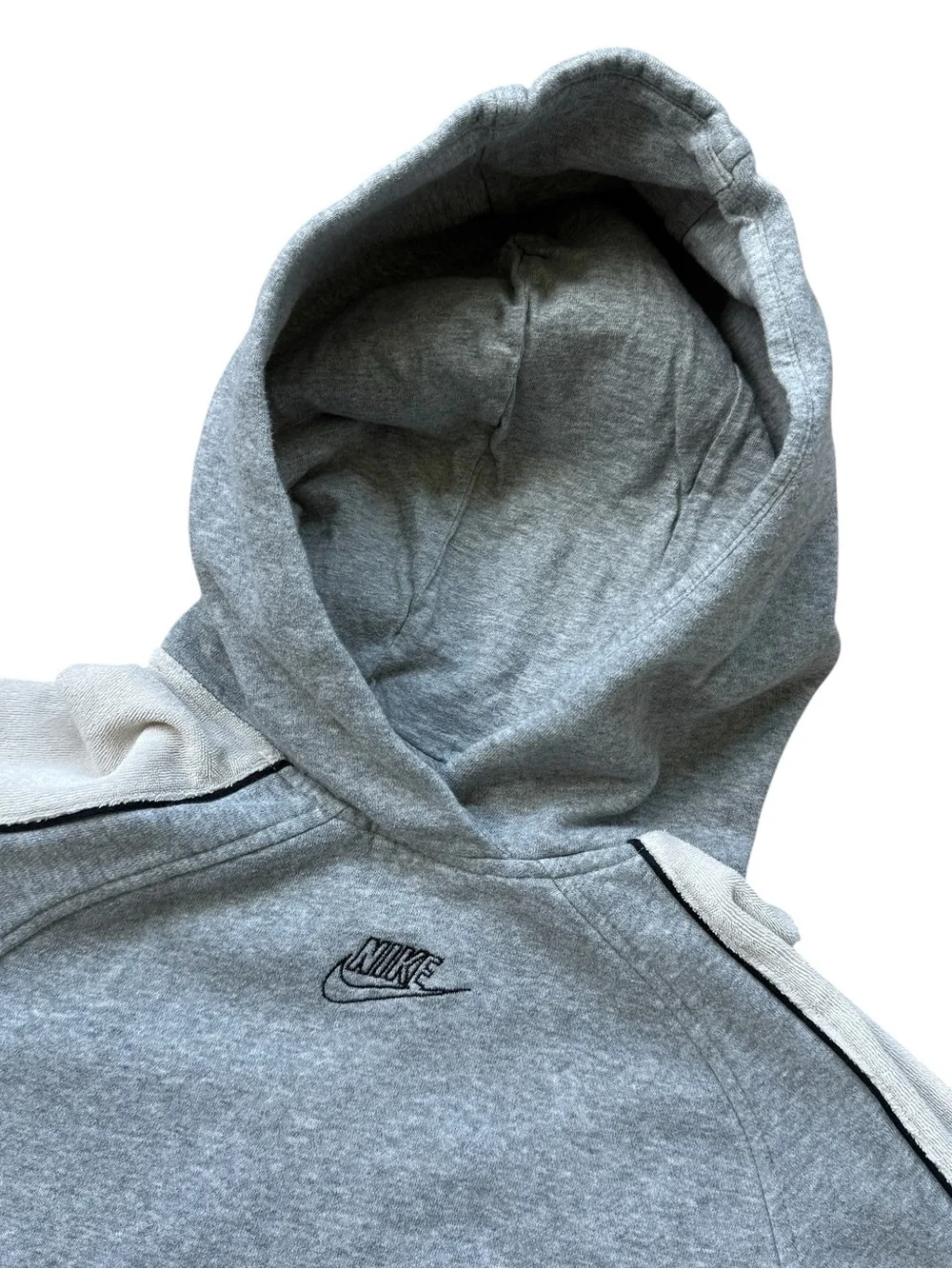 Nike Sportswear Club Fleece Hoodie Gray Cream Colorblock Pullover Youth Medium